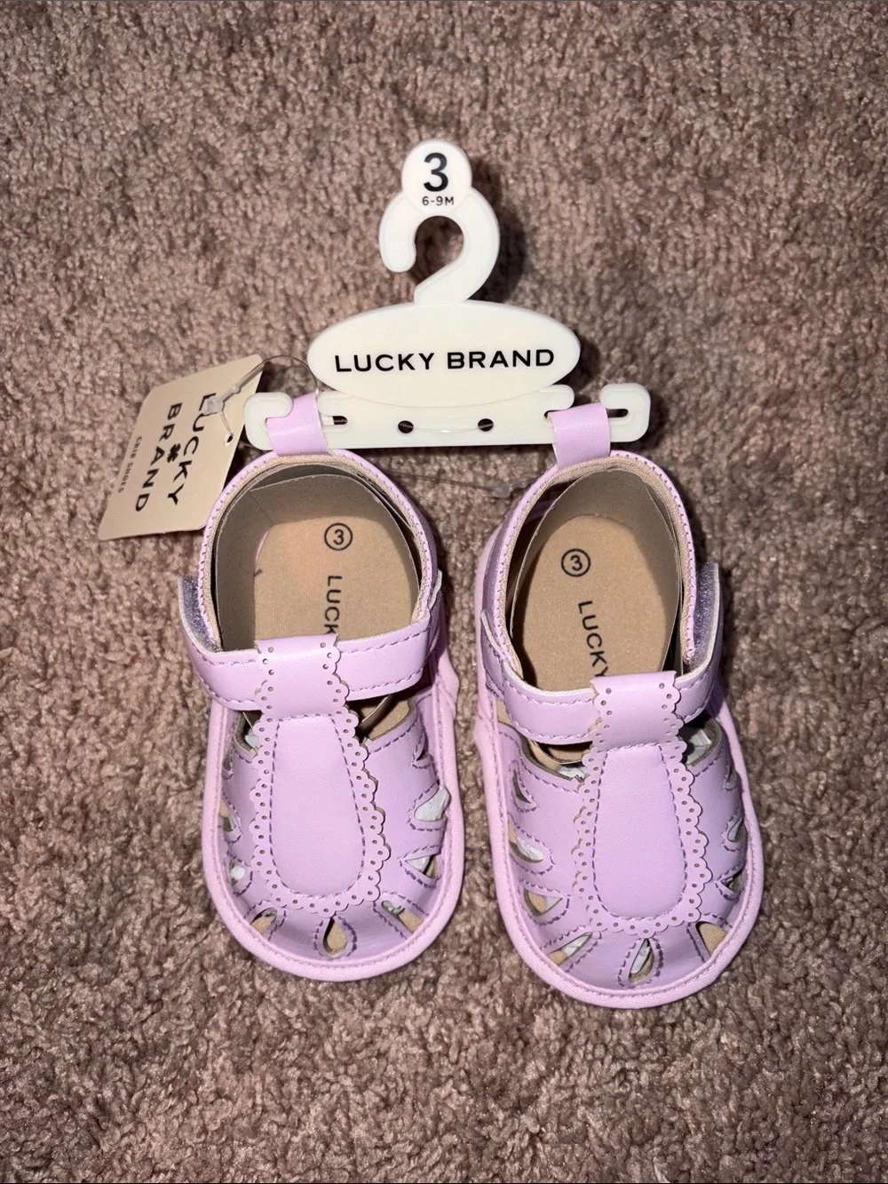 Lucky Brand Baby Girls Lavender Scalloped T-Strap Sandals
